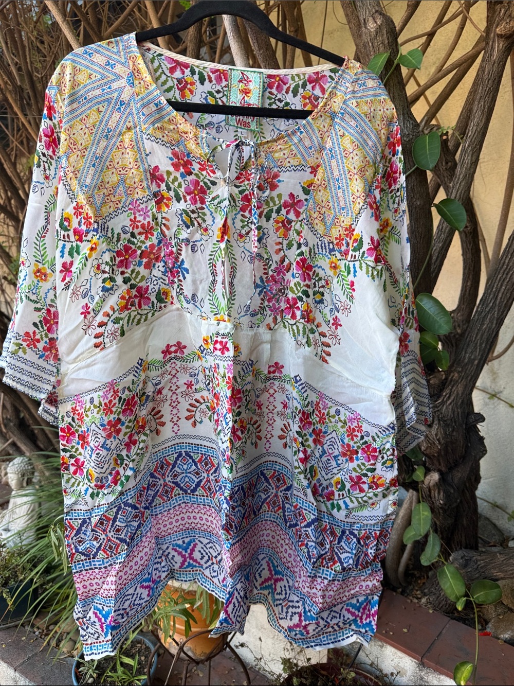 Johnny Was White Multicolor Embroidered Boho Tunic